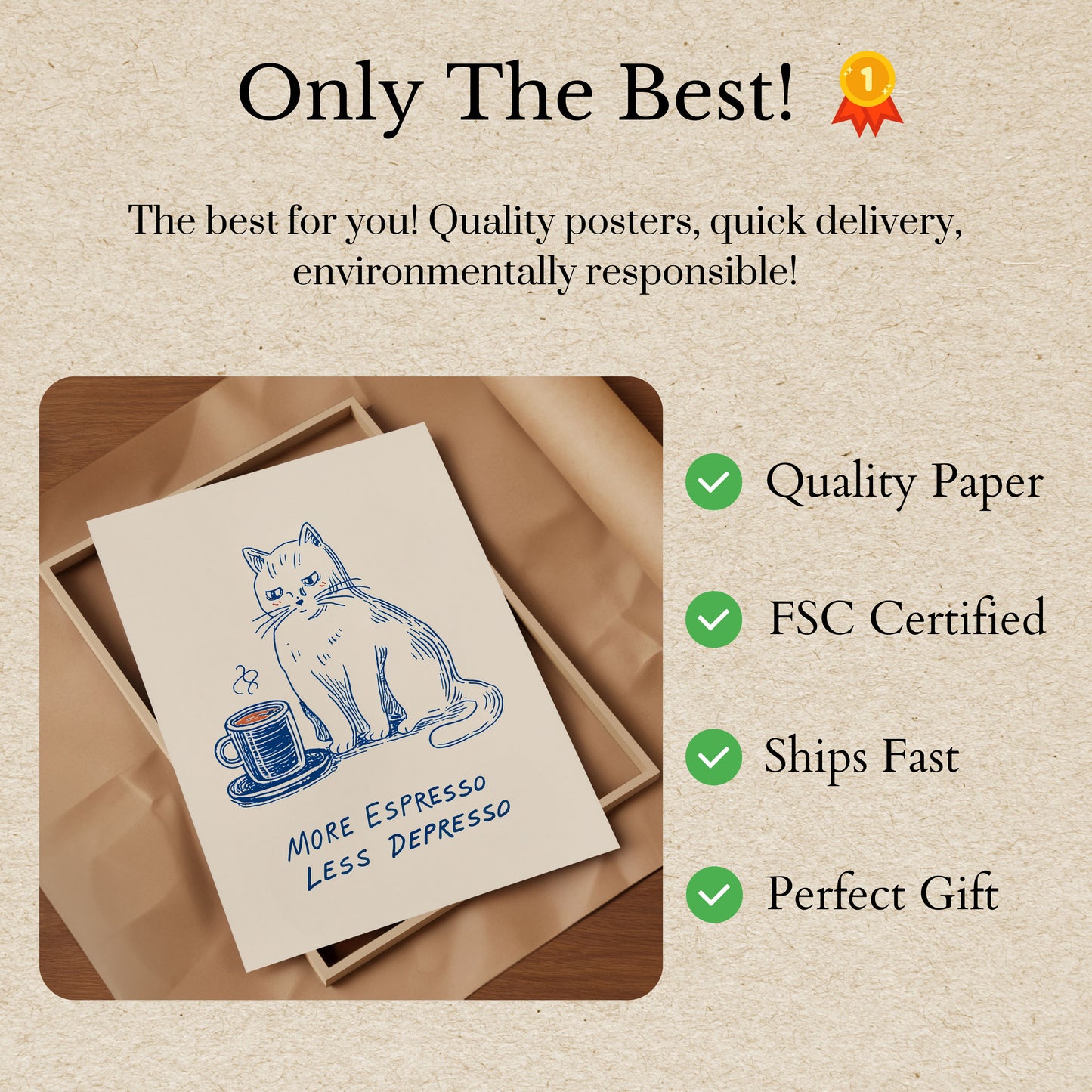 Espresso Cat Mood Poster