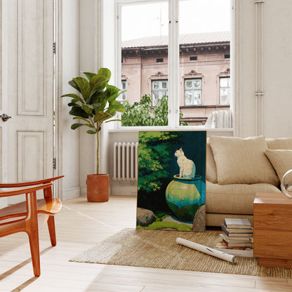 White Cat on Earthen Pot Poster