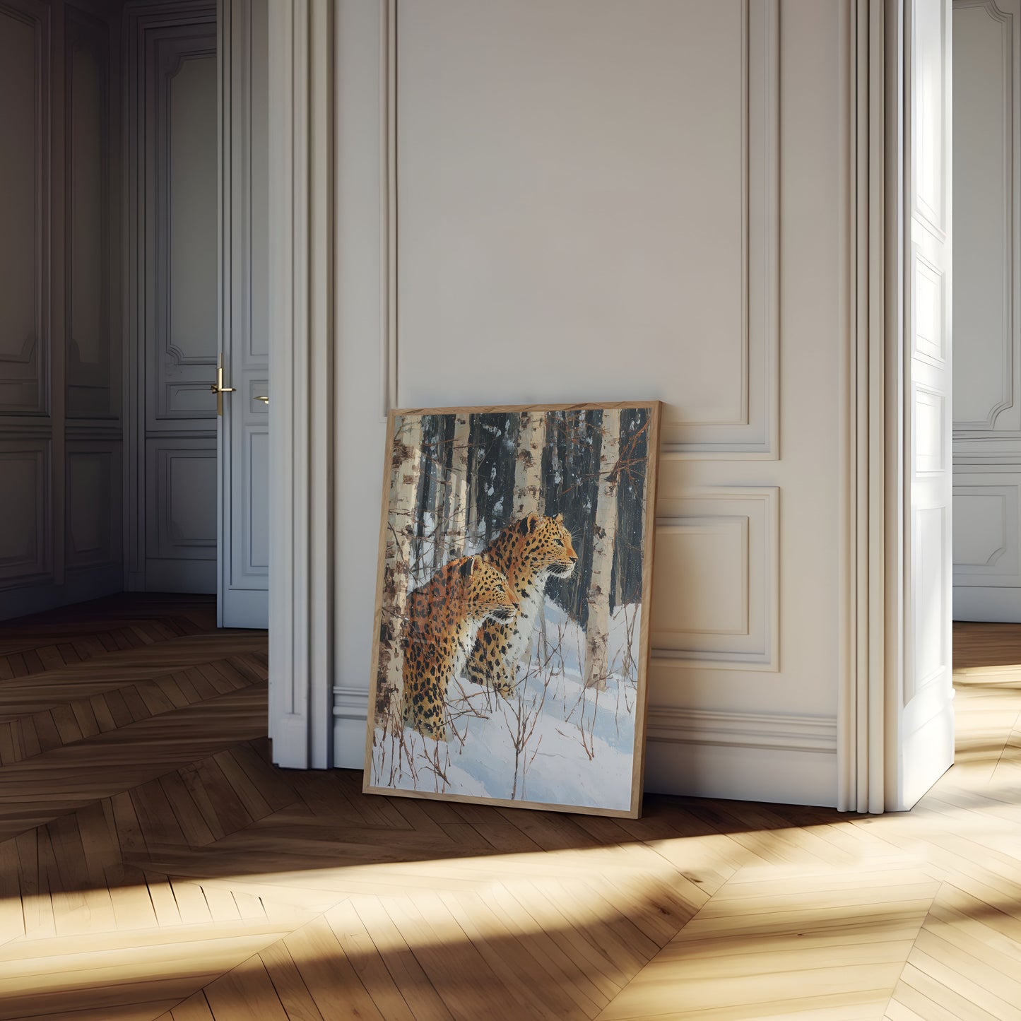 Luipaarden in Winterbos Poster