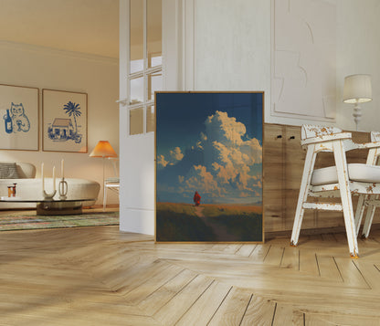 Wanderer in der goldenen Graslandschaft Plakat