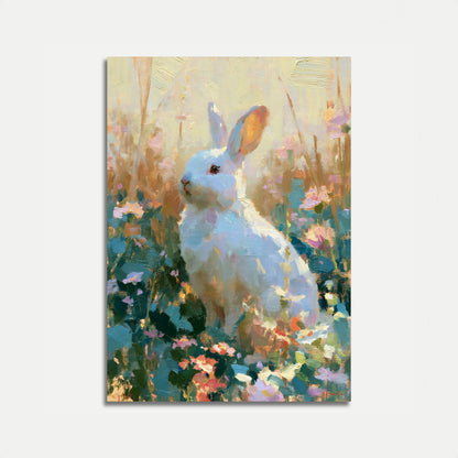 White Rabbit in Flower Garden Poster