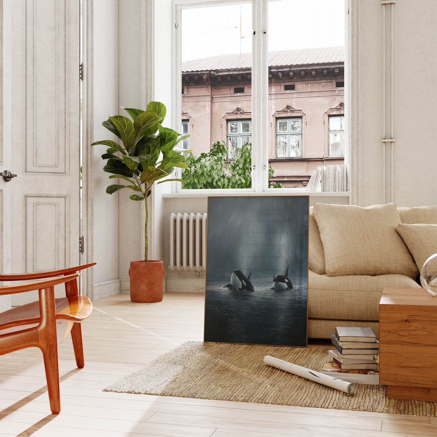 Orka's samen uit het water springend poster