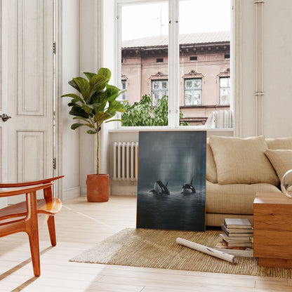 Orka's samen uit het water springend poster