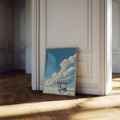 Póster Esperando sobre las nubes