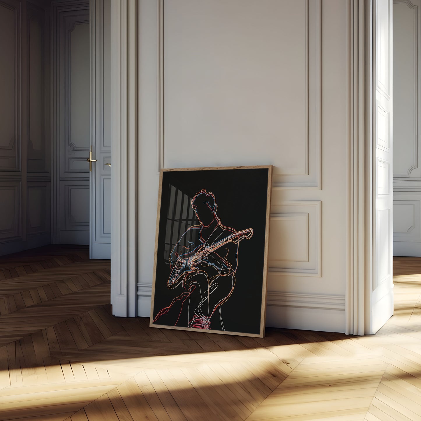 Electric Guitar Neon Outline Poster