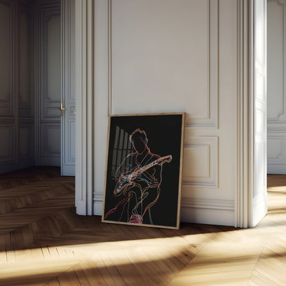 Electric Guitar Neon Outline Poster