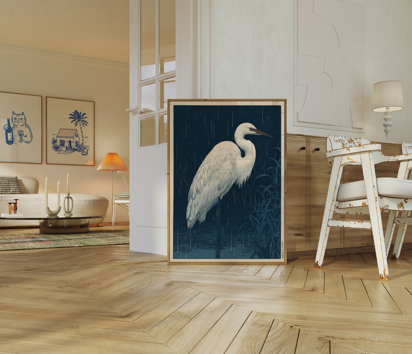 White Egret in Rainfall Poster