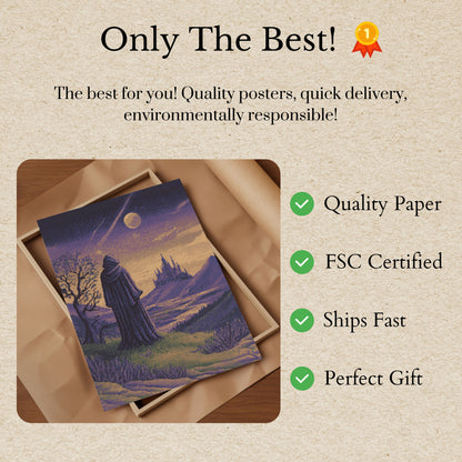 Wizard Gazing at Fantasy Castle Poster