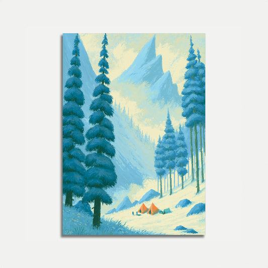 Winter Mountain Camping Poster