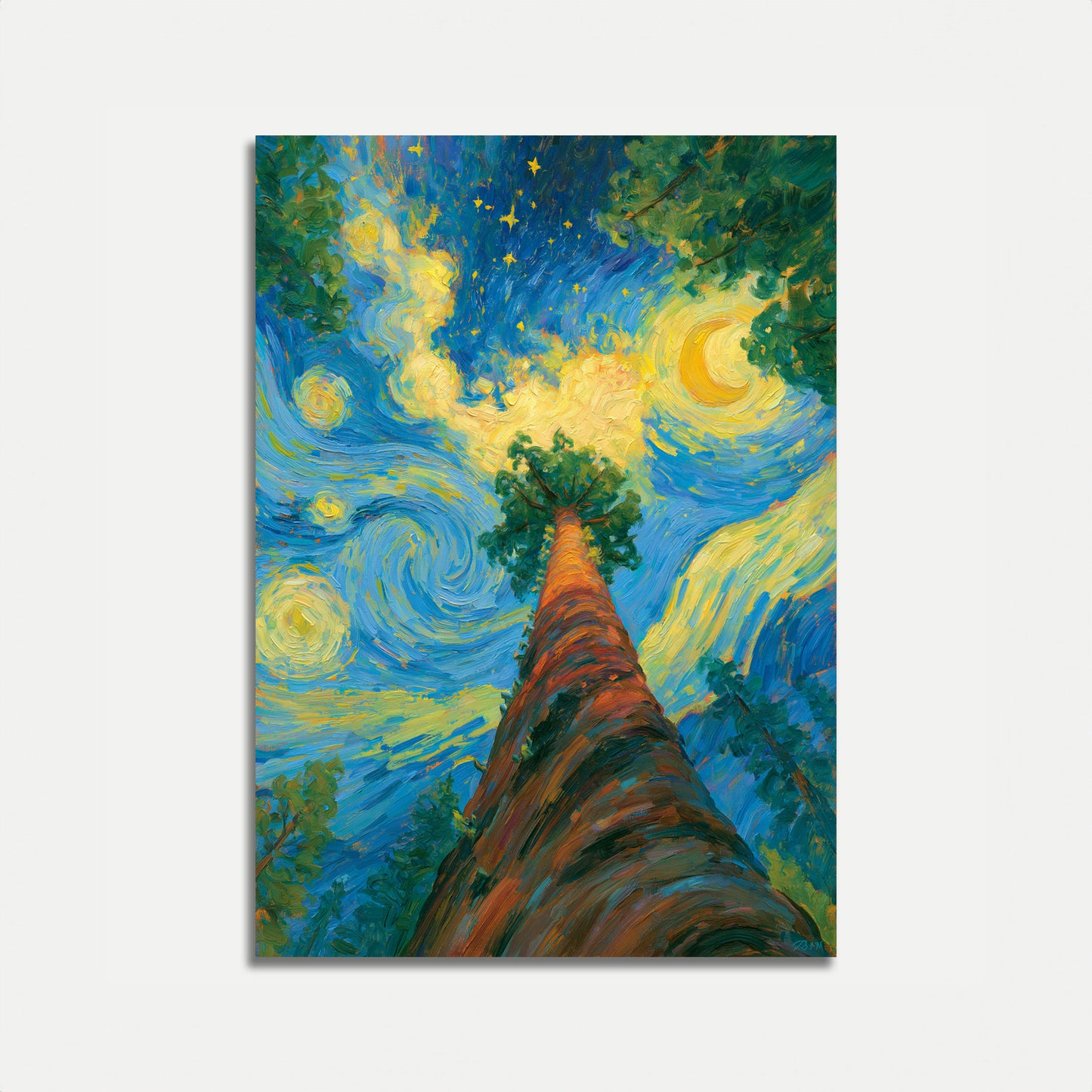 Starry Night Tree Reaching Sky Poster