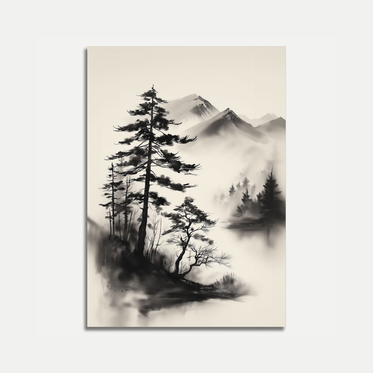 Póster de Paisaje de Pino de Montaña Brumosa