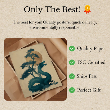 Póster de silueta de drago místico