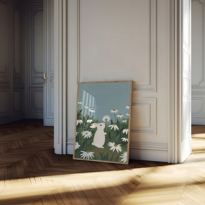 Plakat Biały Królik w Polu Stokrotek