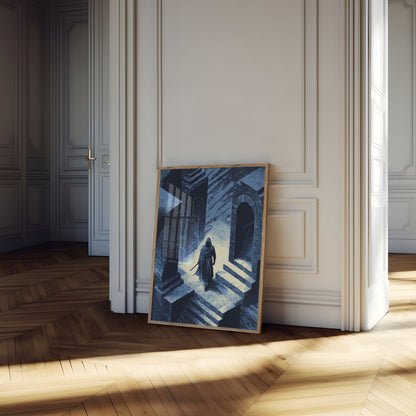 Średniowieczny Rycerz w Kamiennym Korytarzu Plakat