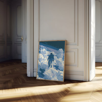 Astronaut flyr gjennom skyer plakat