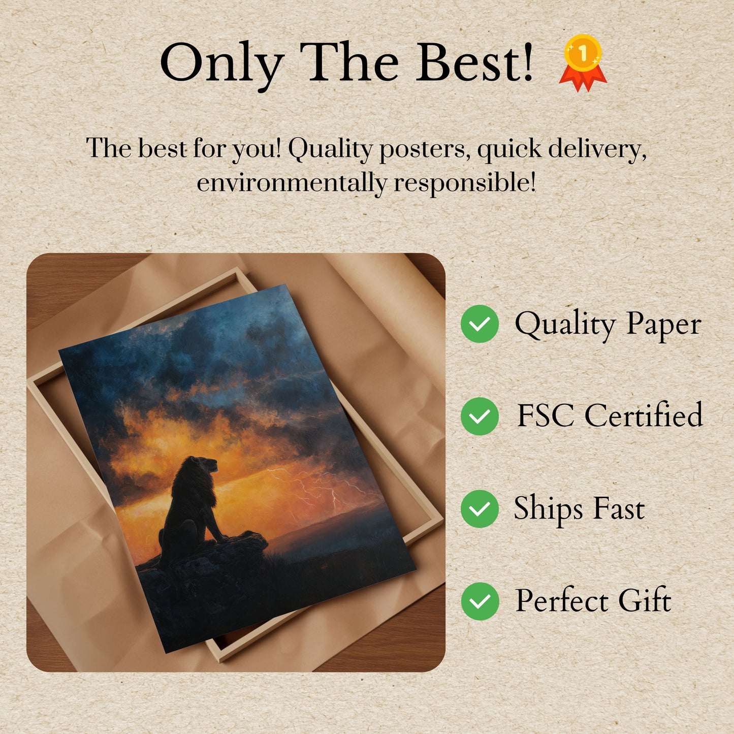 Lion Watching the Storm Poster