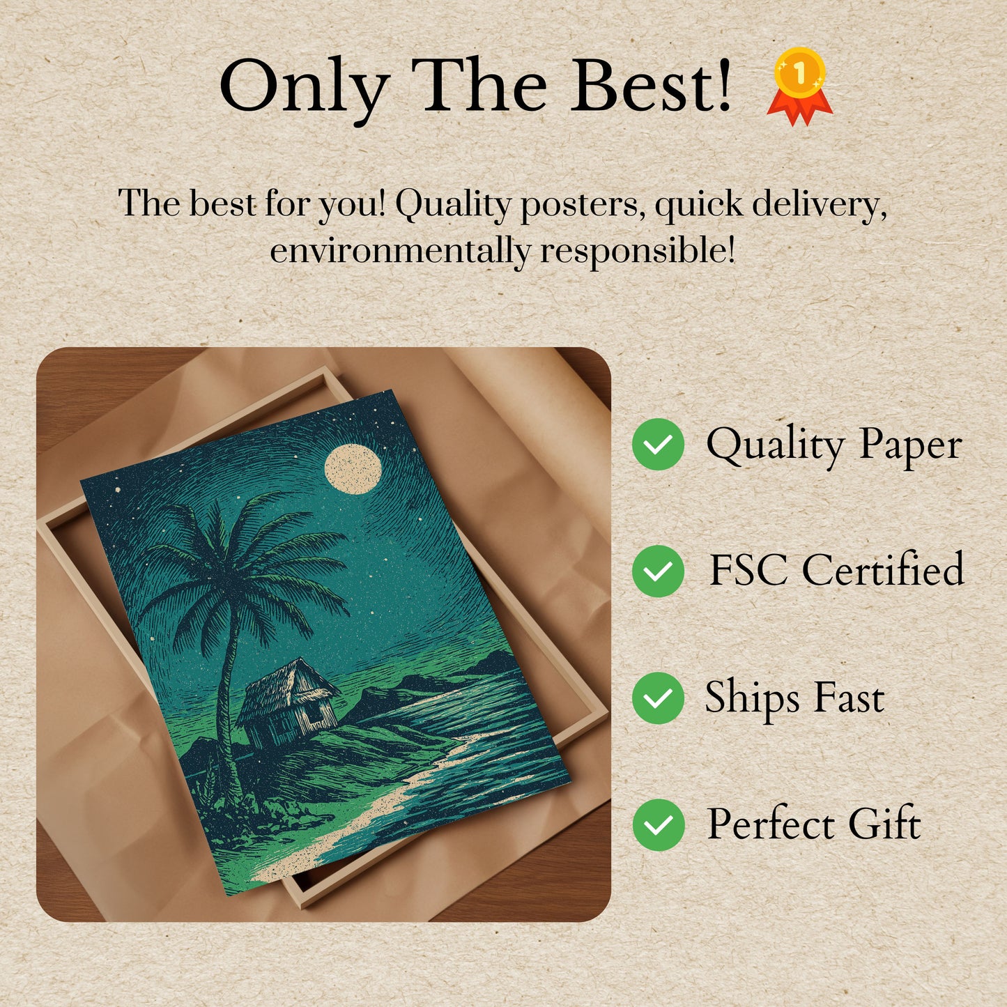 Tropical Moonlight Beach Cabin Poster