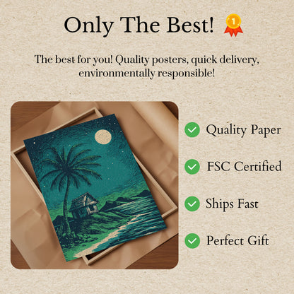 Tropical Moonlight Beach Cabin Poster