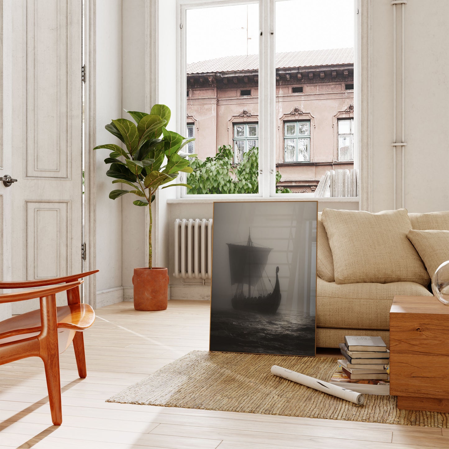 Misty Viking Ship Poster