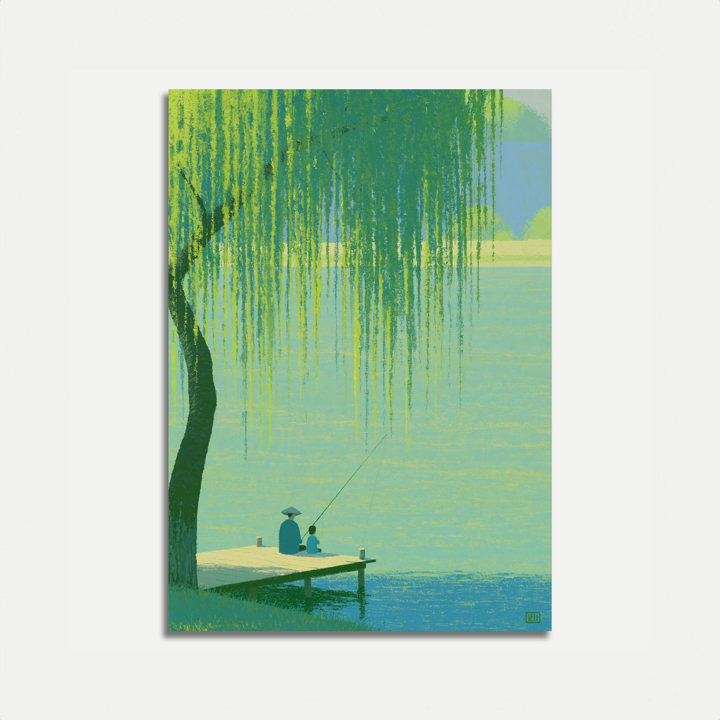Pesca tranquila junto al sauce Póster