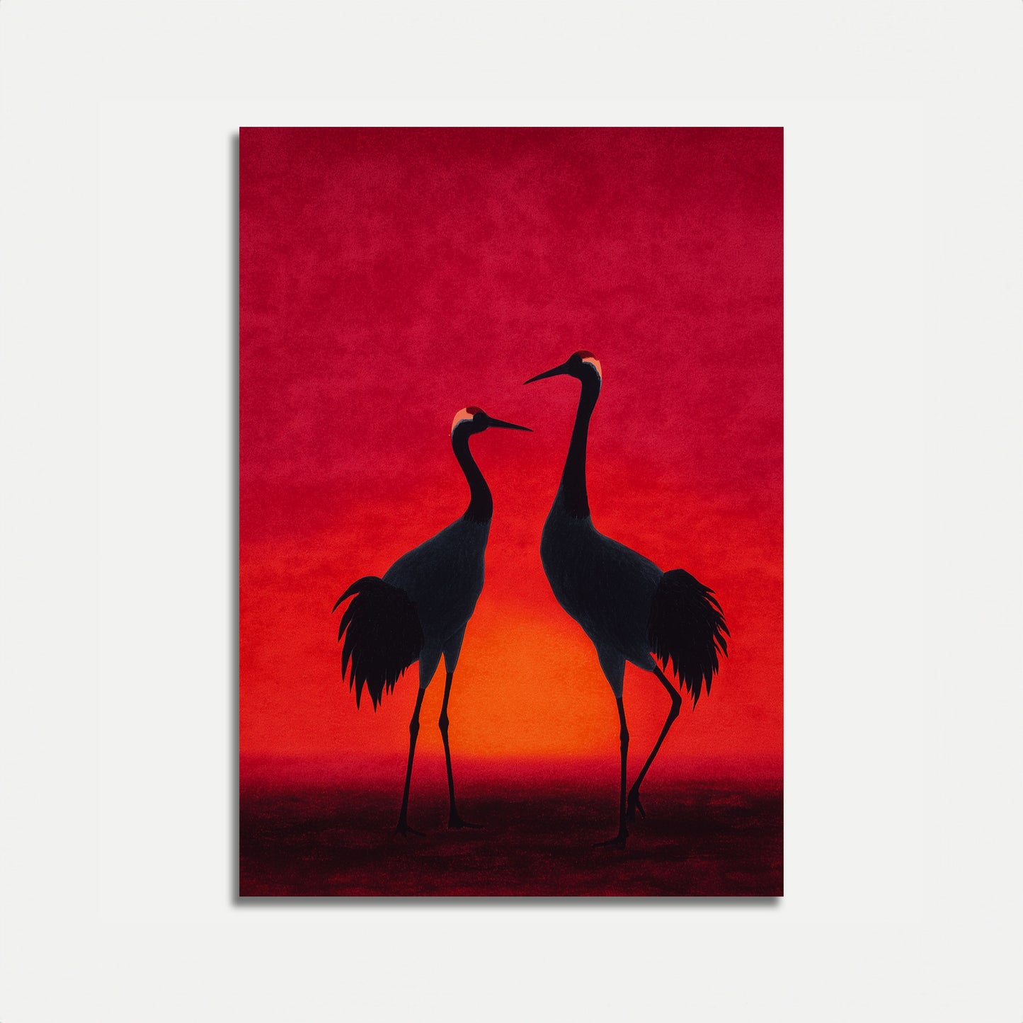 Pôster Guindastes ao Pôr do Sol
