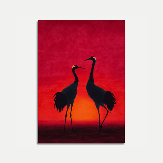 Pôster Guindastes ao Pôr do Sol