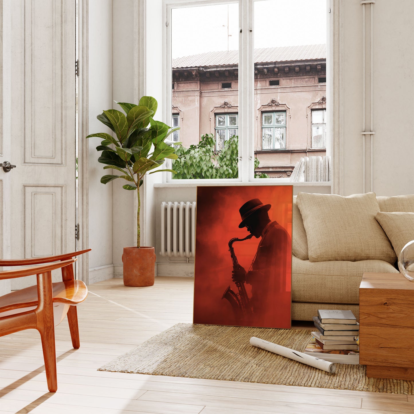 Crimson Jazz Saxophone Poster