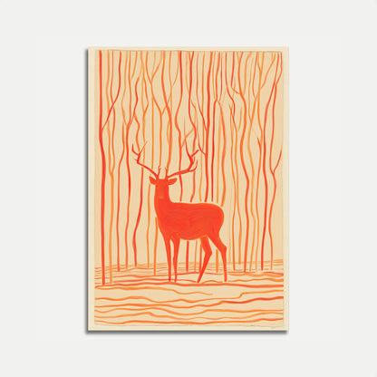 Scarlet Deer in Forest Poster