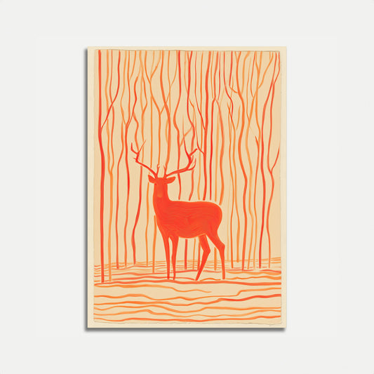 Scarlet Deer in Forest Poster