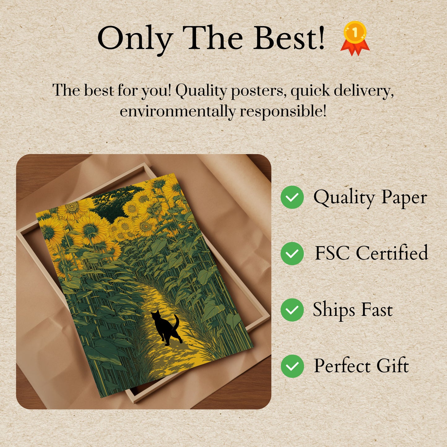 Cat in the Sunflower Field Poster