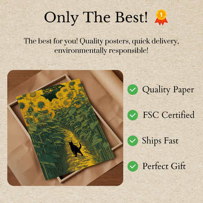 Cat in the Sunflower Field Poster