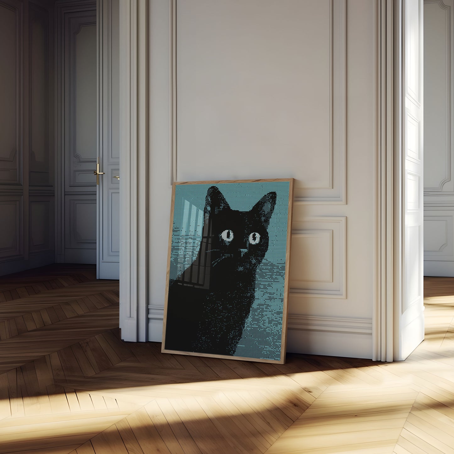 Schwarze Katze mit leuchtenden Augen Poster