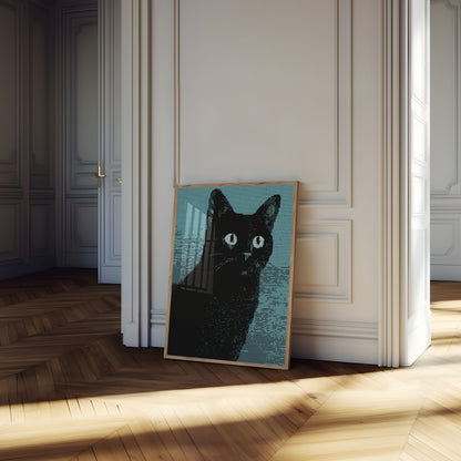 Schwarze Katze mit leuchtenden Augen Poster