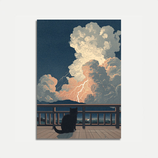 Cat Watching Lightning Storm Poster