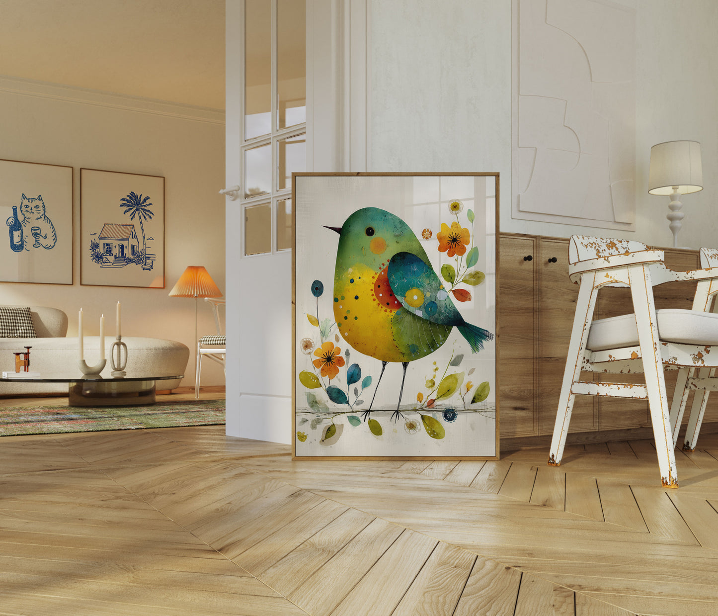 Färgglad akvarellfågelposter