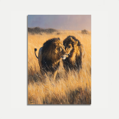 Majestic Lions in Golden Grassland Poster