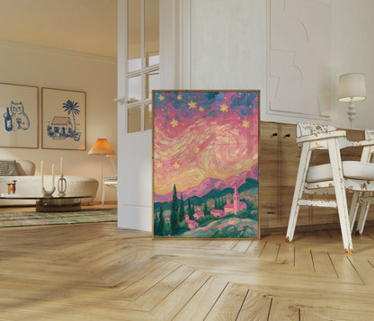 Póster Paisaje Noche Estrellada