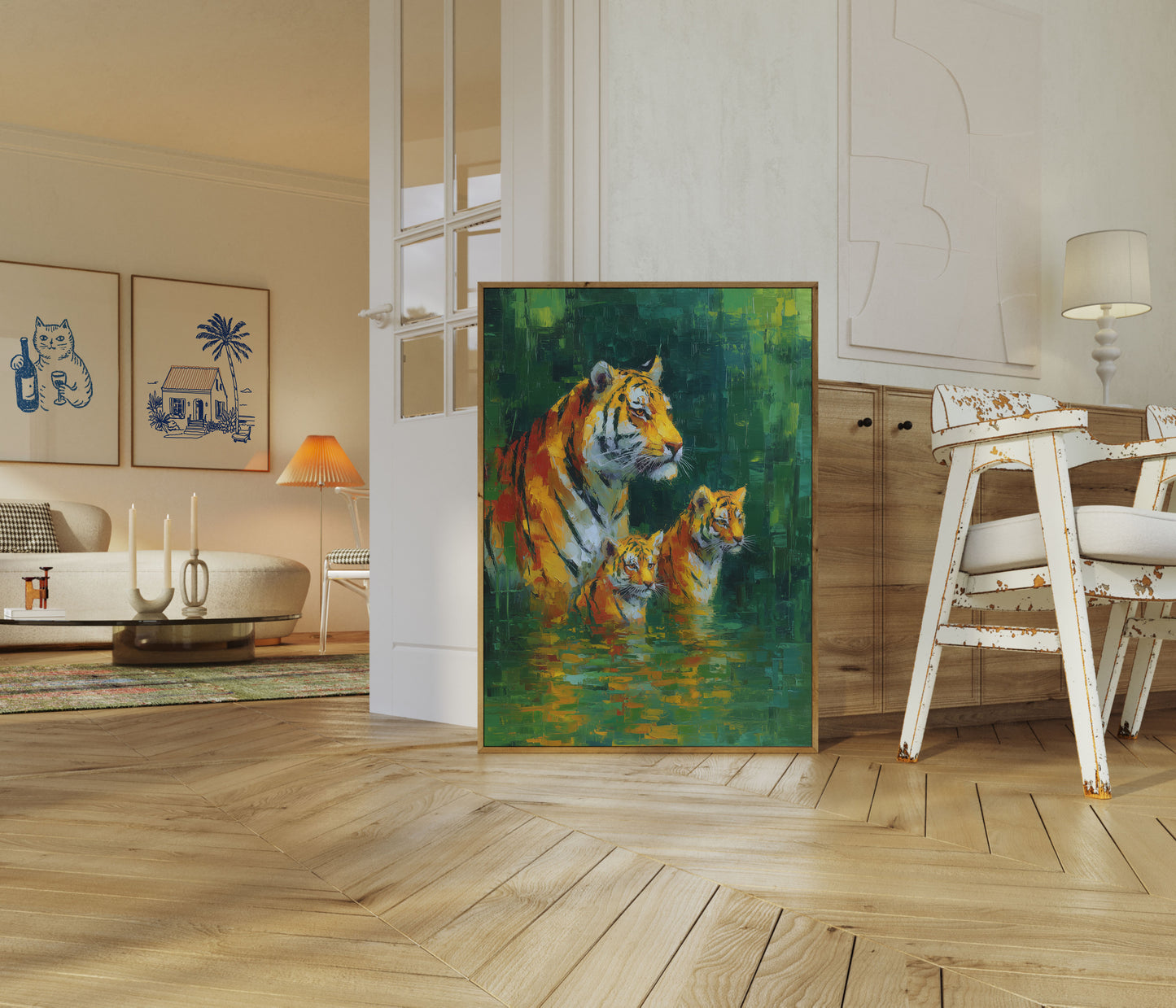 Tigeerfamilie in Water Poster