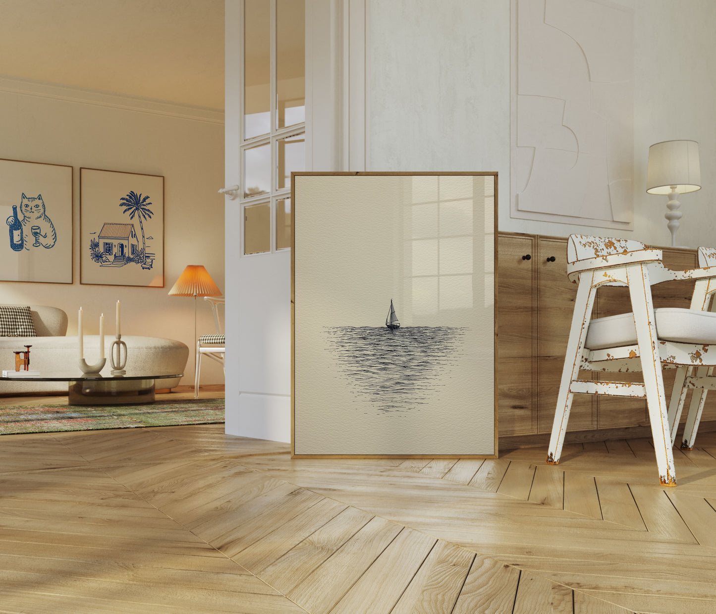 Eenzame Zeilboot op het Water Poster