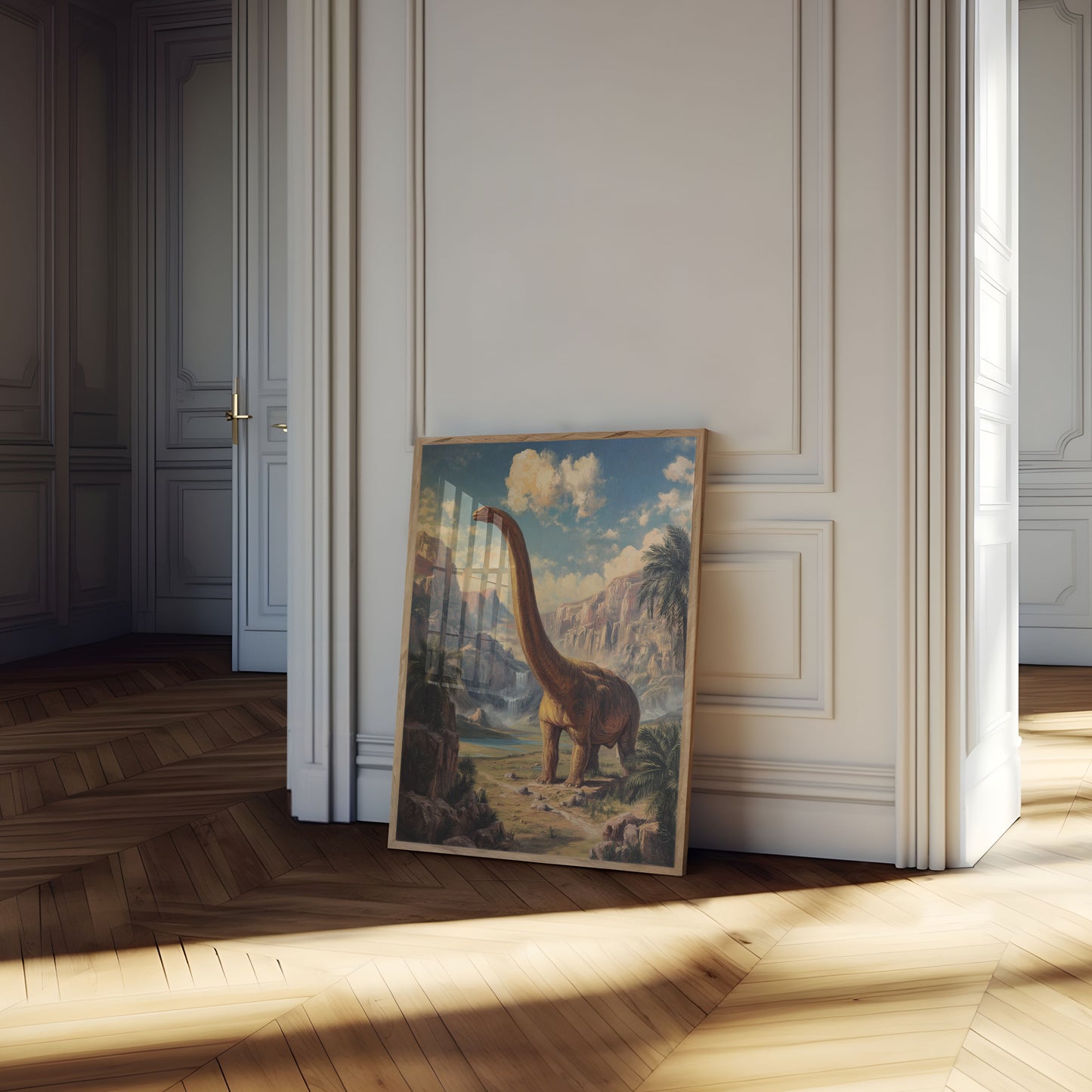 Póster de paisaje de dinosaurios antiguos