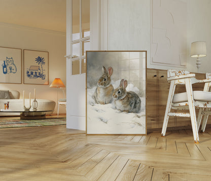 Winterkaninchen im Schnee Poster