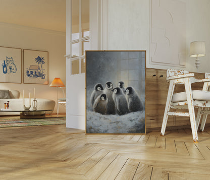 Affiche Poussins Manchots Empereurs dans la Neige