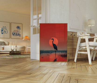 Heron at Sunset Poster
