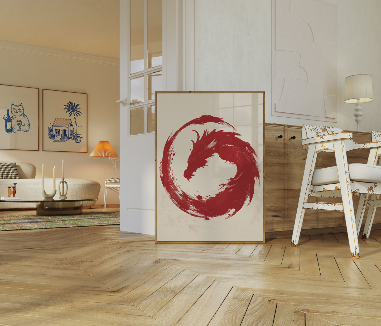 Póster del Dragón Circular Carmesí