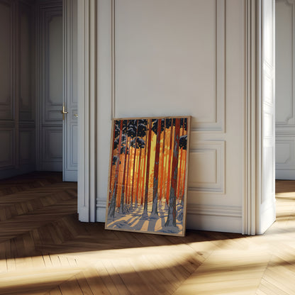 Affiche Coucher de Soleil en Forêt Hivernale