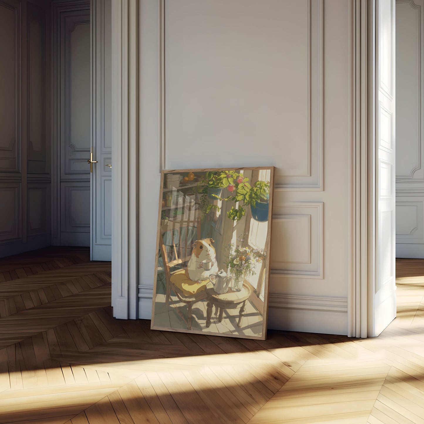 Póster acogedor de la hora del té con conejillos de indias