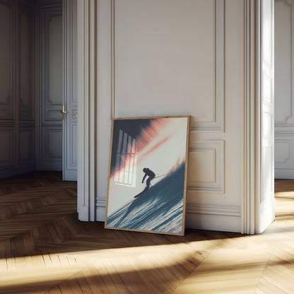 Silhouette Mountain Ski Poster