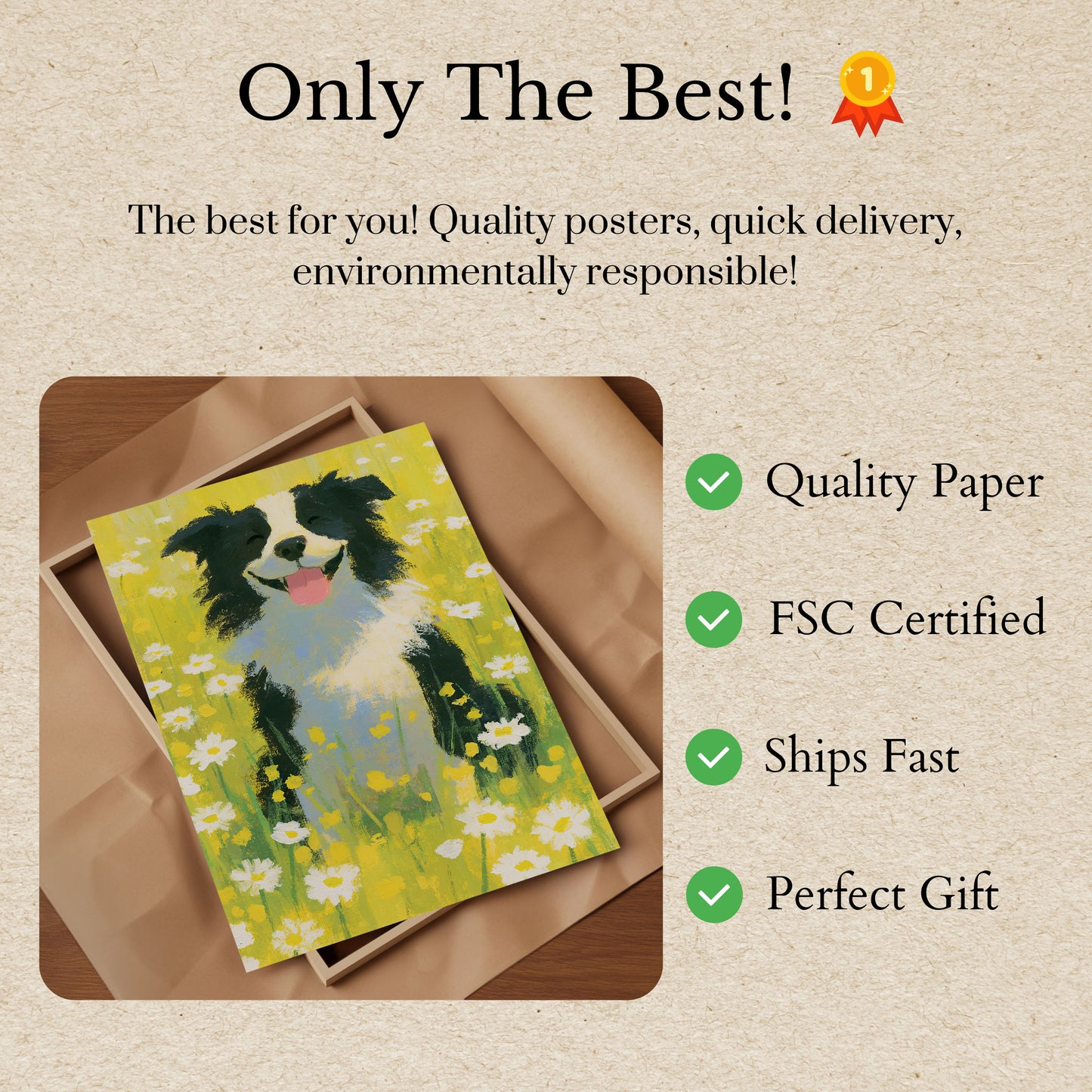 Happy Dog in Flower Field Poster