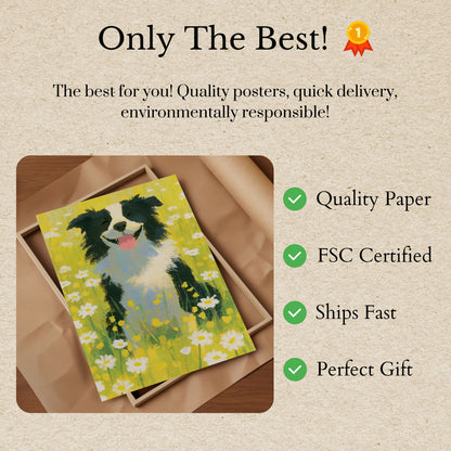 Happy Dog in Flower Field Poster
