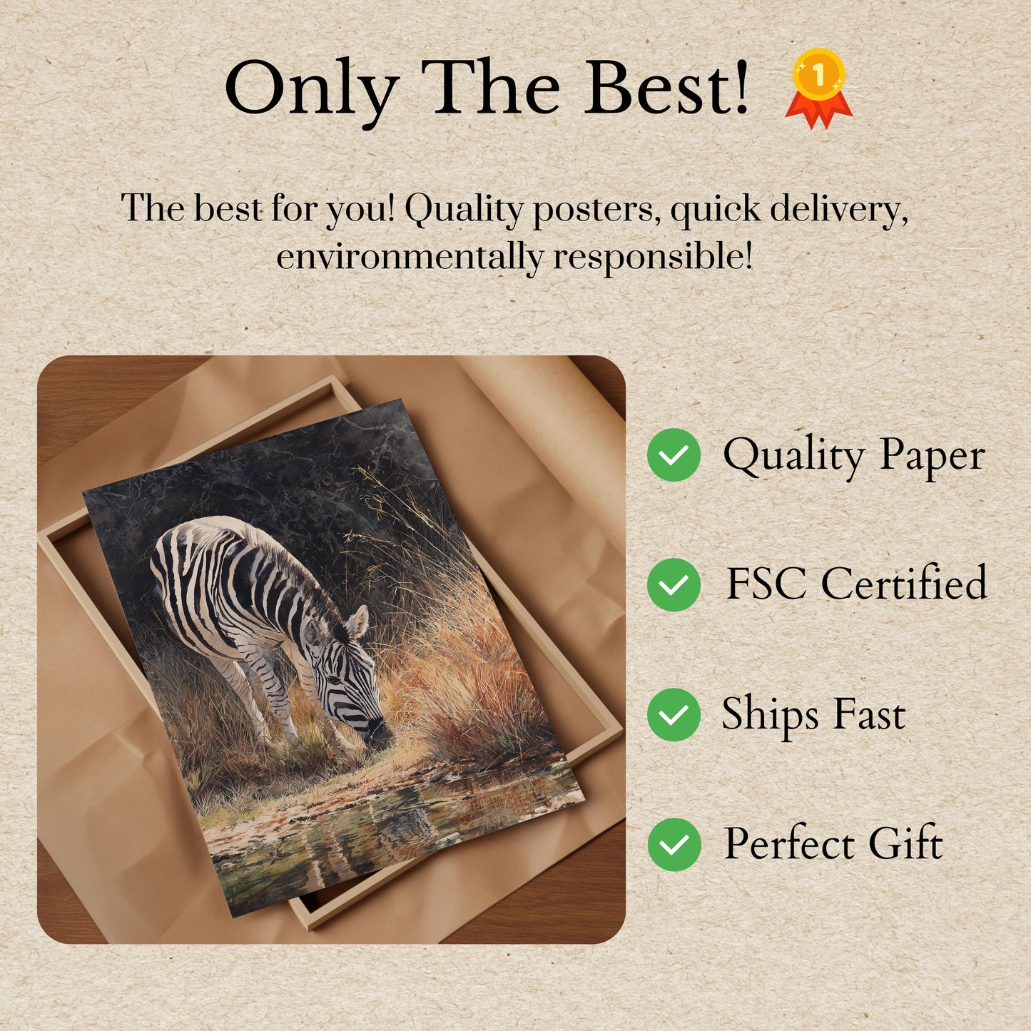 Póster de vida silvestre de cebra en un abrevadero